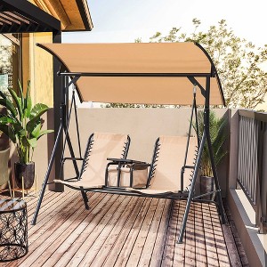 PAGED Porch Swing with Stand Outdoor Swing with Canopy, Pivot Storage Table, 2 Cup Holders, Cushions for Backyard, Porch, Garden - 1 of 4