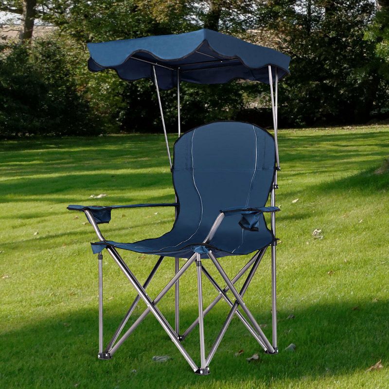 Costway Portable Folding Beach Canopy Chair W/ Cup Holders Bag Camping Hiking Outdoor, 3 of 10