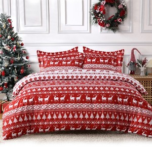 KING Size Christmas Duvet Cover Set, 3 Piece Cute Reversible Bedding with 2 Pillow Sham, Soft Quilt Comforter Cover for Bedroom Guest Room Decor - 1 of 4