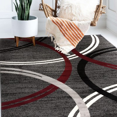 Abstract Red Swirls Easy-Care Synthetic Area Rug 5'3" x 7'3"