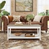 Coffee Table 43" with Storage Shelf and Sturdy V-Shaped Support, Farmhouse Wood Center Table for Living Room, Bedroom, Office, Balcony - 2 of 4