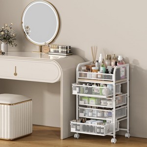 Makeup Organizer with 4 Drawers, Skincare Storage, Floor Skincare Organizers with Wheels - 1 of 4