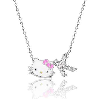 Hello Kitty Women's Enamel Hello Kitty and Sliding Pave Initial Necklace