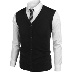 COOFANDY Men's Sweater Vest V Neck Casual Sleeveless Knitted Button Cardigan Vest - 1 of 4