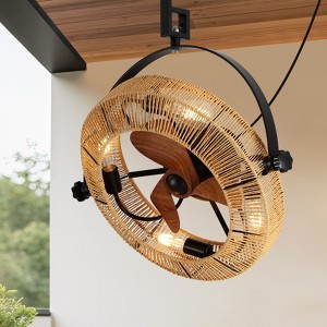 25 in. Boho Wall Mounted Ceiling Fan with Lights and Remote, Woven Caged Fan with Lights for Indoor Covered Outdoor - 1 of 4
