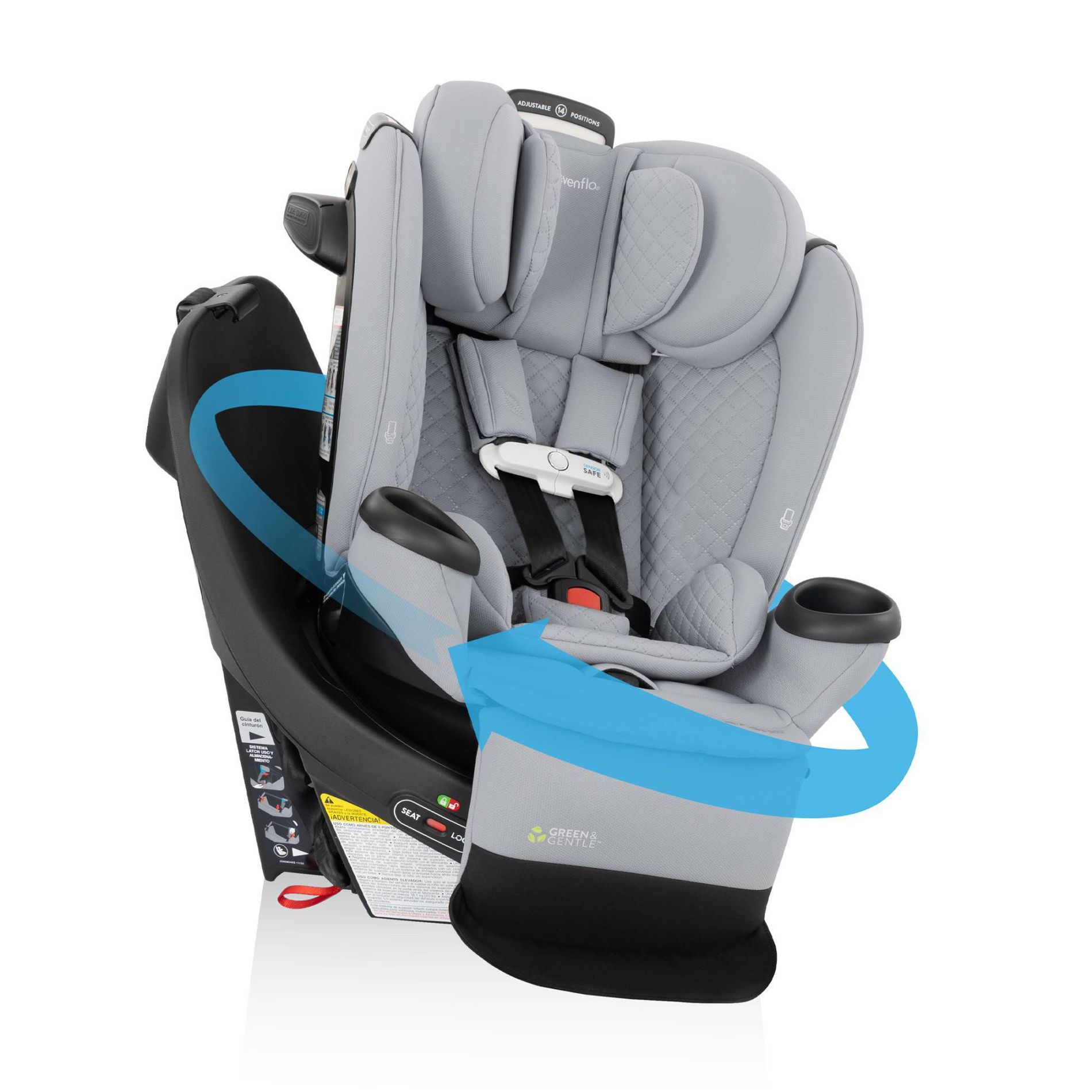 Evenflo Gold Revolve 360 Extend All-in-One Rotating Convertible Car Seat with SS & GG - Quartz: Machine Washable Seat Pad, Forward Or Rear Facing