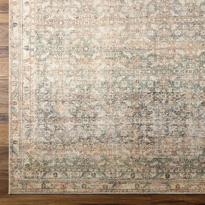 Marlene Damask Light Green and Beige Polyester Runner Rug