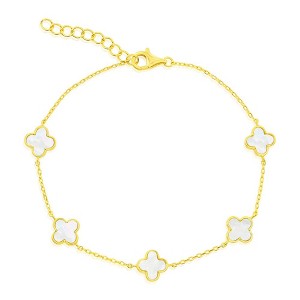 Simona Sterling Silver, MOP Flower Bracelet - Gold Plated - Yellow - 7+1 Inch - 1 of 4