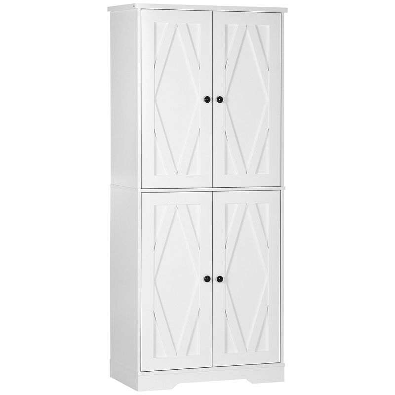 HOMCOM 70.75" Farmhouse Tall Kitchen Pantry Storage Cabinet, Freestanding Cabinets with Doors and Shelves, Kitchen Shelf Storage with 4 Tiers, White, 1 of 7