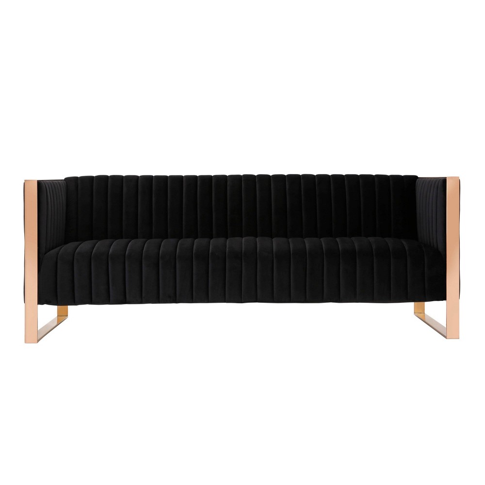 Photos - Sofa Trillium Velvet 3 Seater  Black - Manhattan Comfort