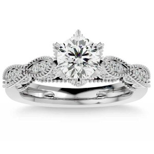 Pompeii3 1 3/8Ct Vintage Moissanite & Diamond Engagement Ring White, Yellow, Rose Gold - 1 of 4