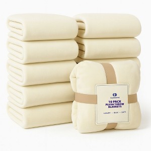 Continental Bedding Microfleece Bed Blankets - 10 Pack - Soft Lightweight Fleece Throw Blanket Single Color Set - Ivory, Purple, Pink, Blue, Gray - 1 of 4