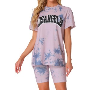 INSPIRE CHIC Women's Tie Dye Round Neck Top with Biker Shorts Loungewear Set - 1 of 4