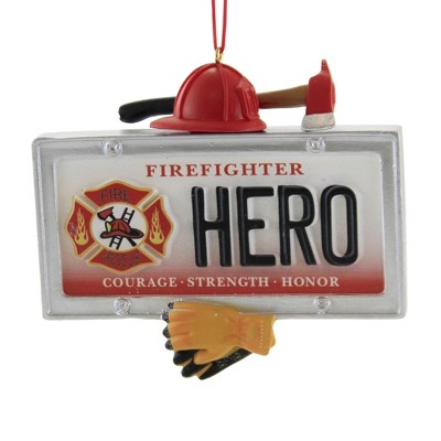 Holiday Ornament 3.75" Firefighter Hero License Plate Courage Strength Honor  -  Tree Ornaments