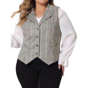 Agnes Orinda Women's Plus Size Retro Eclectic Work Button Steampunk Plaid Suit Vests - 1 of 4