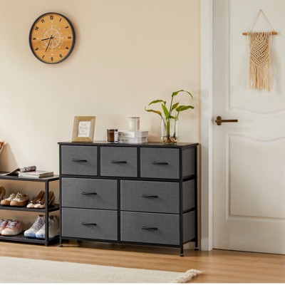 CAVINAS Dresser for Bedroom with Fabric Bins and Black Metal Handles Design,Modern Chest of Drawers,Freestanding Dresser for Bedroom