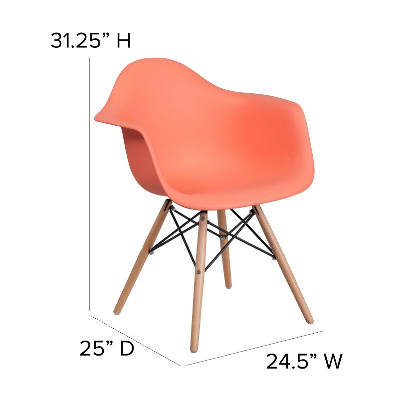 Emma and Oliver Plastic Accent Dining Chair with Arms and Wooden Legs, 5 of 13