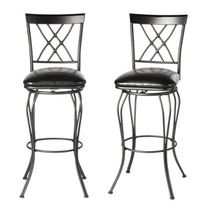 HomeRoots Set of Two 24" Black Faux Leather and Iron Counter Height Swivel Bar Chairs - 1 of 4