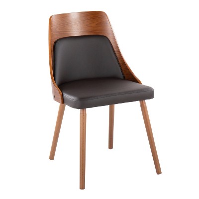 Anabelle Walnut Wood and Brown Faux Leather Side Chair Set