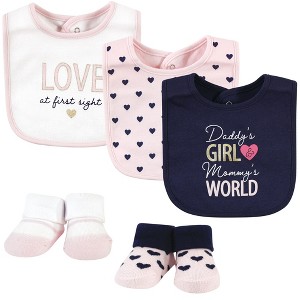 Hudson Baby Infant Girl Cotton Bib and Sock Set, Love At First Sight, 0-9 Months - 1 of 4