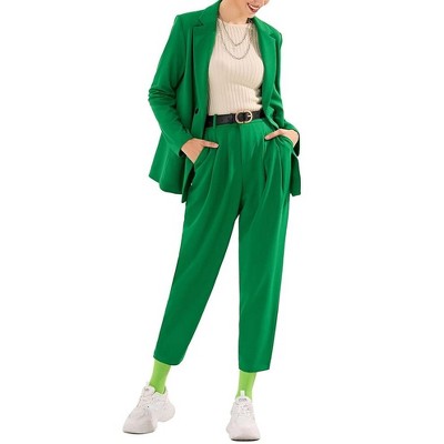 EXLURA Women's Business Blazer and High Elastic Waist Pant Suit Set Loose Fit Casual Fall Winter 2 Piece Suits for Work