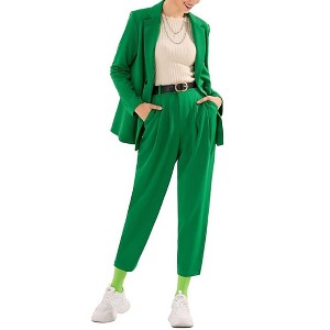 EXLURA Women's Business Blazer and High Elastic Waist Pant Suit Set Loose Fit Casual Fall Winter 2 Piece Suits for Work - 1 of 4
