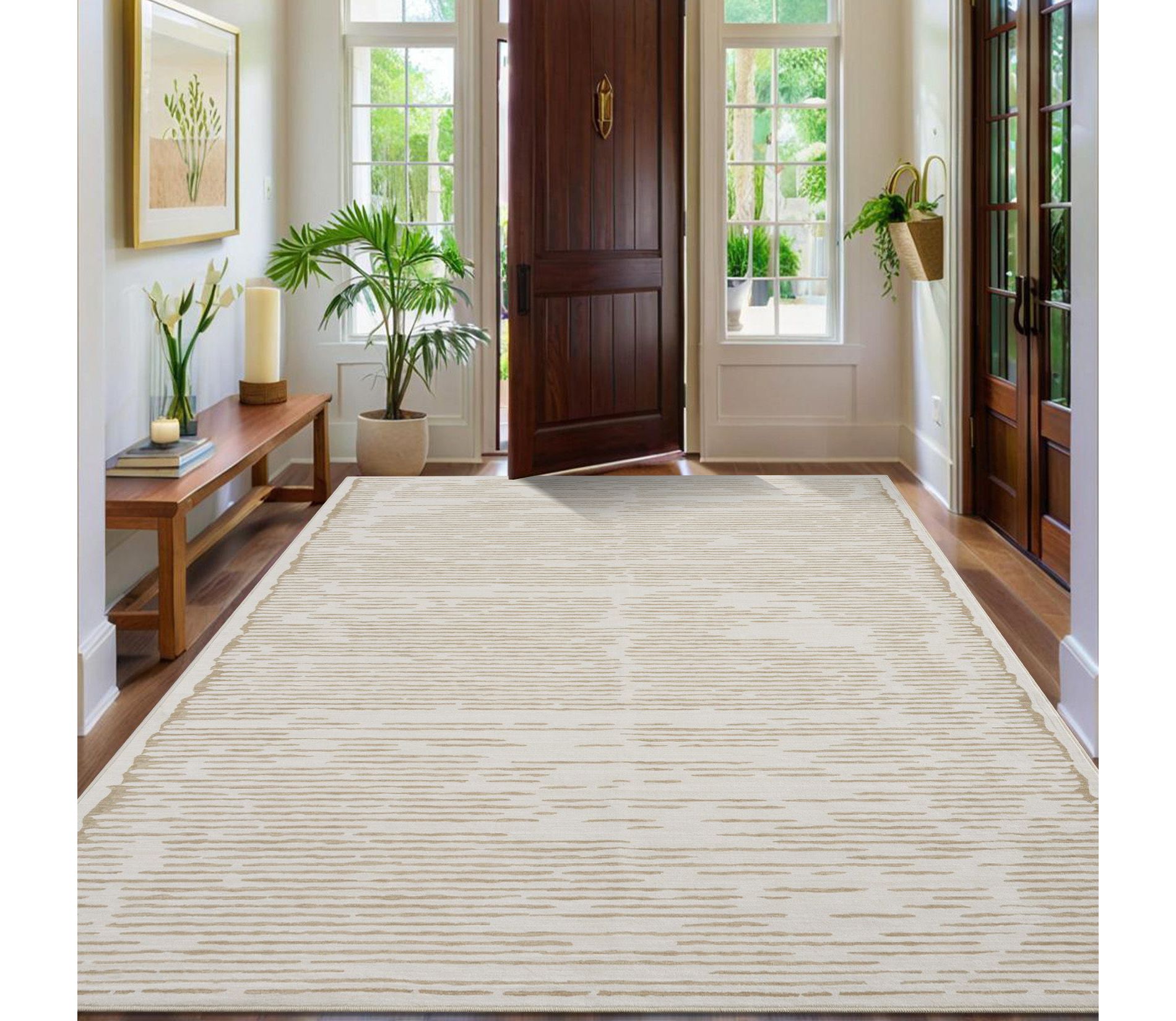 Acekool Area Rugs: Washable Non-Slip Modern Line Art Carpet, Soft Low Pile Stain Resistant Rugs for Living Room, Bedroom, Home, Dining Room, Black