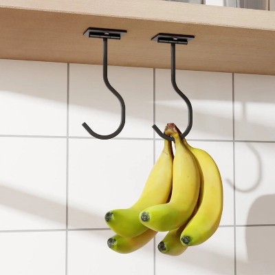 LunaLulinlk 2-Pack Self Adhesive Banana Hook, Metal Banana Hanger Hook,Under Cabinet Hook For Bananas Or Kitchen Items Black