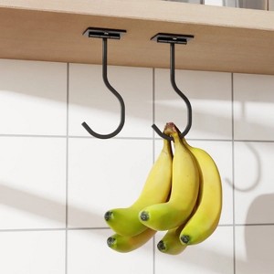 LunaLulinlk 2-Pack Self Adhesive Banana Hook, Metal Banana Hanger Hook,Under Cabinet Hook For Bananas Or Kitchen Items Black - 1 of 4