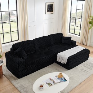 VASIP Left Seat L-Shaped Modular Sectional Sofa - Compressed Design, Unfolds into a Bed, Soft Corduroy,for Living Room, Bedroom,Apartment-Black - 1 of 4