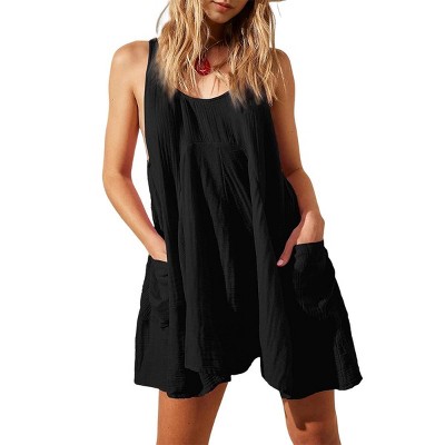 Clearlove Women Casual Summer Dresses Sleeveless Crew Neck Backless Tunic Mini Dress Loose Flowy Tank Sundress with Pockets