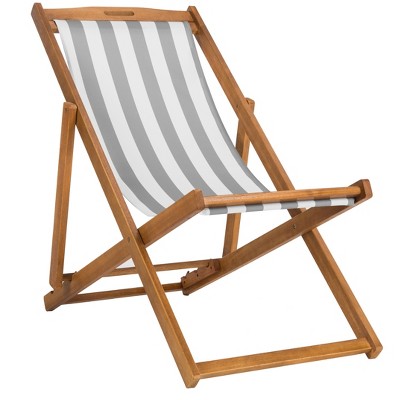 Loren Natural Teak and Grey Stripe Foldable Sling Chair Set
