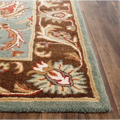Elegant Heritage Blue and Brown Hand-Tufted Wool Runner Rug