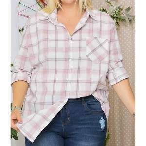 Women's Check Flannel Shacket Plus - ADORA - 1 of 2