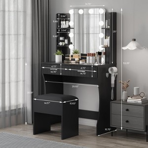 Makeup Vanity Desk with Mirror & Stool, 35"W Large Dressing Table with 2 Drawers & Hair Dryer Rack, Modern Makeup Vanity Table for Bedroom - 1 of 4