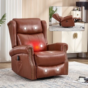 ChicFurnit Living Room Chair Arm Accent Chair Manual Recliner Rocker Swivel Body Massage Genuine Leather for Living Room, 30.31"*23.23"*22.05" - 1 of 4