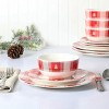 Gibson 12 Piece Plaid Decorated Round Stoneware Dinnerware Set in Red and White - 3 of 4