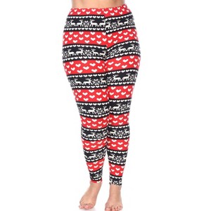 Women's Plus Size Printed Leggings - One Size Fits Most Plus - White Mark - 1 of 3