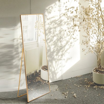 Tempered Mirror 59" x 16" Tall Full Length Mirror with Stand,Oversized Rectangle Full Length Floor Mirror,Metal Frame Full-Length Mirror-The Pop Home