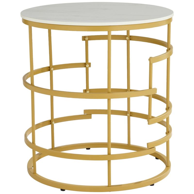 Studio 55D Brassica Modern Metal Round Geometric Tea Table 23 3/4" Wide Gold Cream Gray Faux Marble Tabletop for Living Room Bedroom House, 1 of 10