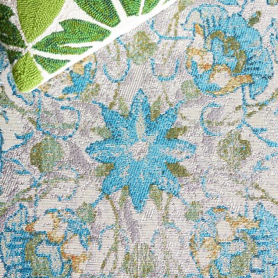 Ivory and Light Blue Synthetic Square Indoor/Outdoor Area Rug