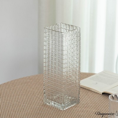 Uniquewise 12" Frosted Clear Glass Square Table Vase