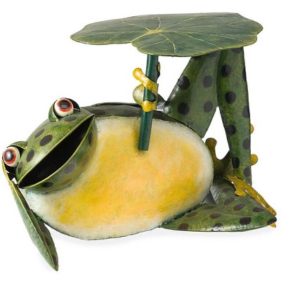 Plow & Hearth - Frog With Lily Pad Metal Side Table for Outdoor Decor