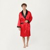 Anna-Kaci Men's Satin Robe with Contrast Shawl Collar Waist Tie and Front Pockets - 2 of 4
