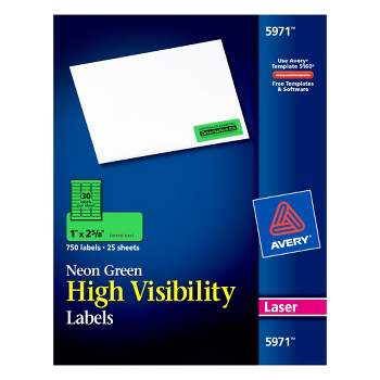 Avery® High-Visibility Labels, Permanent Adhesive, Neon Green, 1" x 2-5/8", 750 Labels