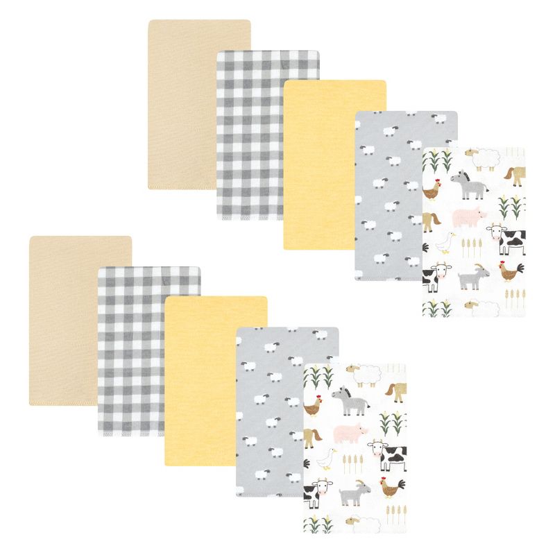 Hudson Baby Cotton Flannel Burp Cloths, Cute Farm 10-Pack, One Size, 1 of 8