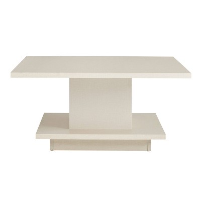 Cream Weave Square Wood Coffee Table with Hidden Storage