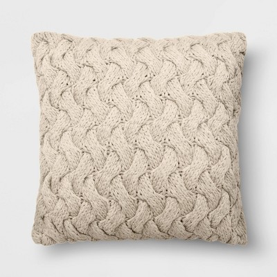 18"x18" Chunky Knit Square Throw Pillow Neutral - Threshold™