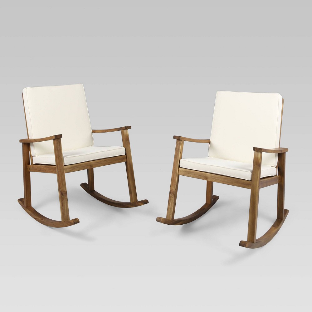 Photos - Garden Furniture 2pk Candel Acacia Wood Rocking Patio Chair Teak/Cream - Christopher Knight