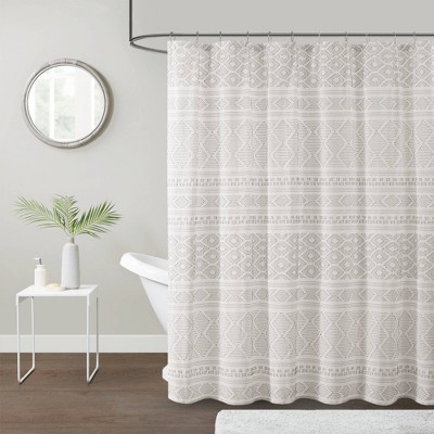 Emerson Cotton Clip Jacquard Shower Curtain White/Gray